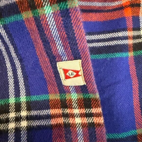 Lands' End Flannel Shirt Traditional Fit Contrast Cuffs Blue Red Size Large - Picture 9 of 14